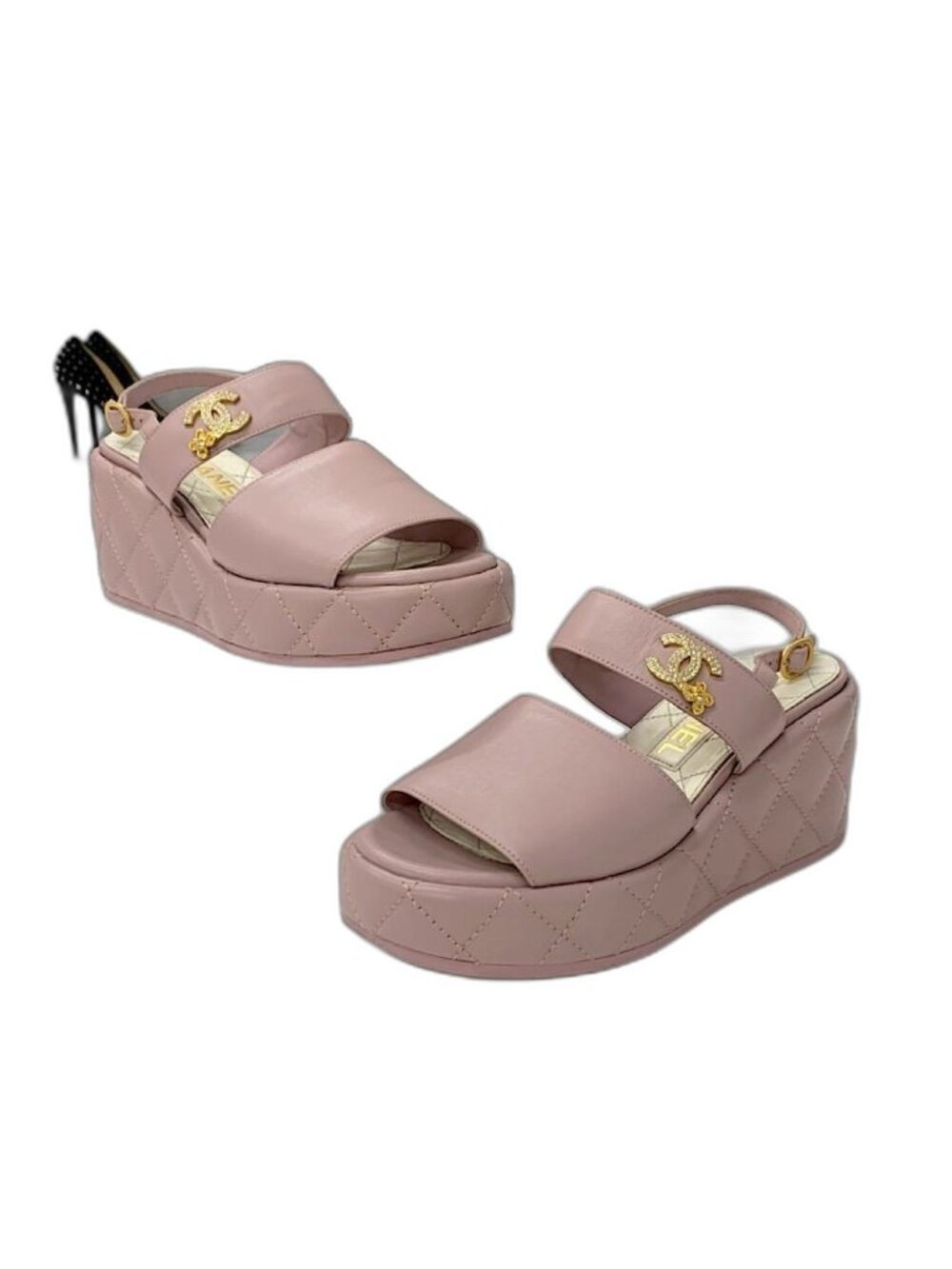 Chanel CC Logo Quilted Leather Sandals Pink